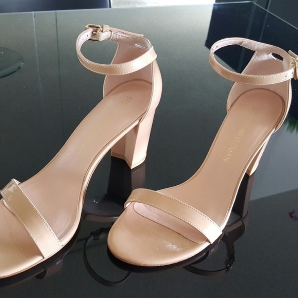 NEW Stuart Weitzman Nude Leather Sandals - Picture 1 of 5